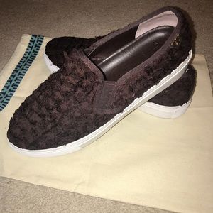 Tory Burch Burgundy Rosette Slip-On Sneaker Flats